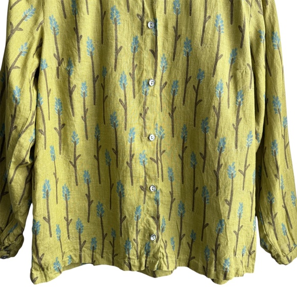 Gudrun Sjoden Women’s Hemp Green Floral Button Up Blouse Shirt Size S Boho - Picture 3 of 7
